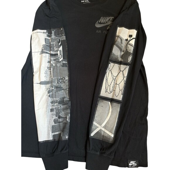 Nike Air Force 1 Men’s Black Long Sleeve Basketball NYC Design Shirt Size Large - Picture 5 of 7